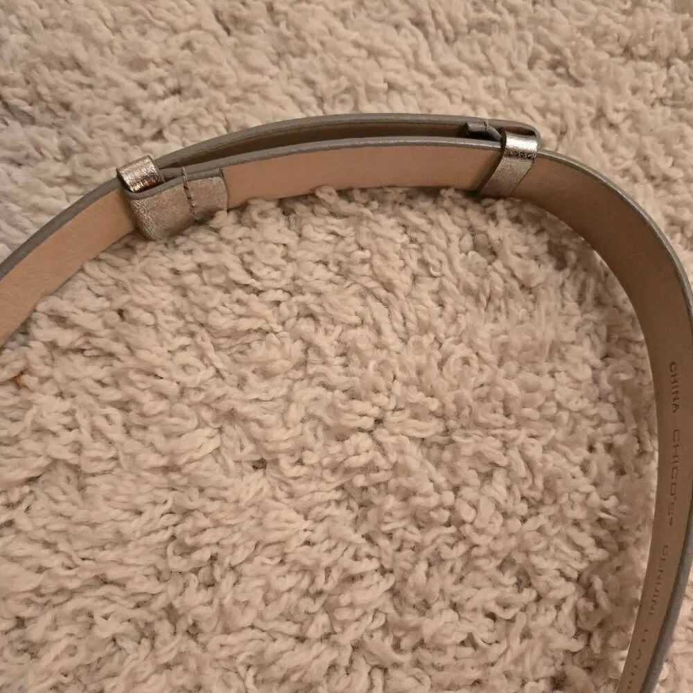 Chico's Silver Leather Belt Rhinestone Buckle M/L